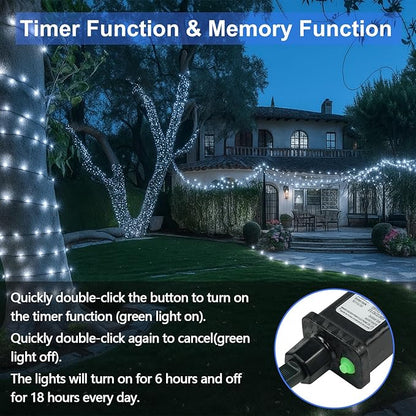 Connectable 100 LED String Lights Indoor Outdoor, 33FT Cool White Christmas Lights Waterproof, 13 Modes with Timer, Twinkle Fairy Lights Plug in Clear Wire for Christmas Tree, Bedroom, Classroom Decor