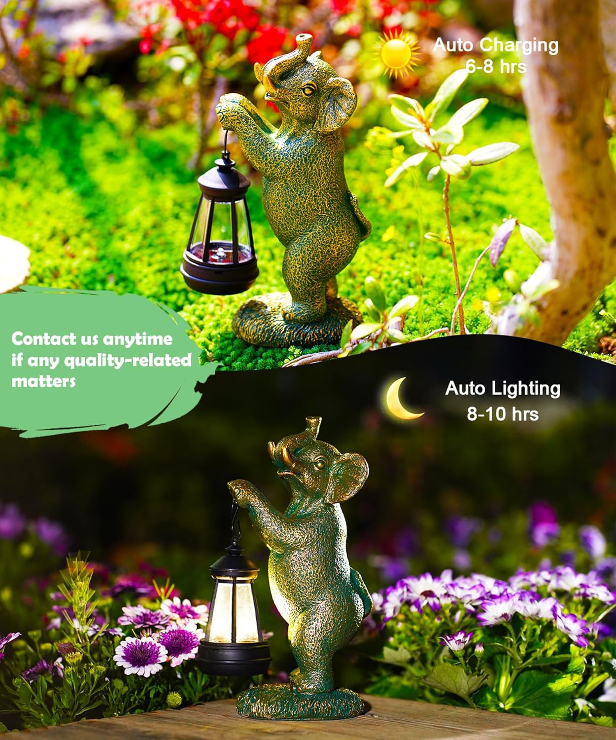 Solar Elephant Garden Statues for Outdoor: Outside Sculpture Lantern Decor for Yard Lawn Porch Patio Balcony Decorations Gifts for Grandma Mom Women