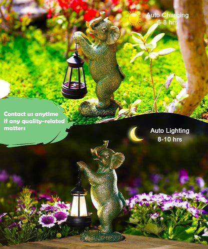 Solar Elephant Garden Statues for Outdoor: Outside Sculpture Lantern Decor for Yard Lawn Porch Patio Balcony Decorations Gifts for Grandma Mom Women