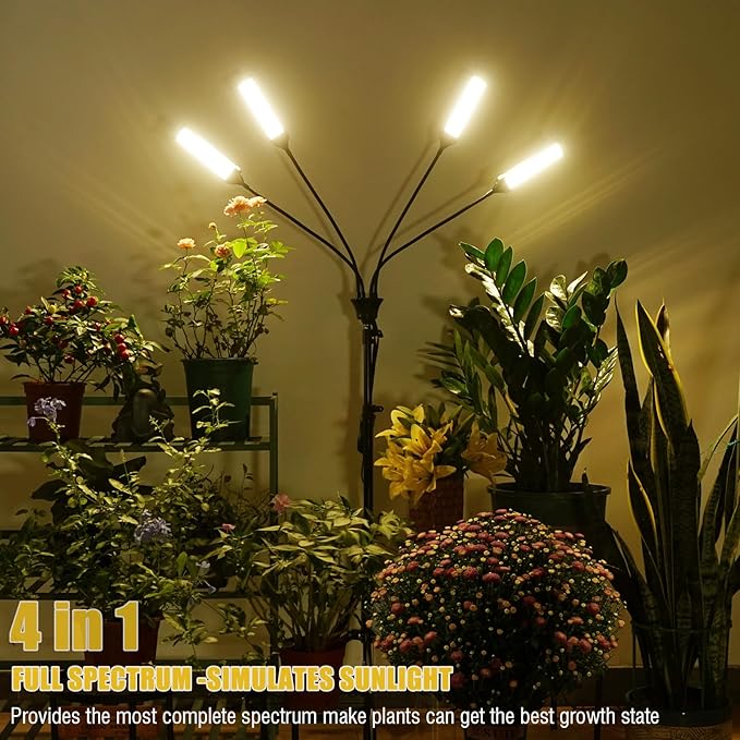Grow Lights for Indoor Plants, Full Spectrum led Grow Light with Stand (4 Heads Light)