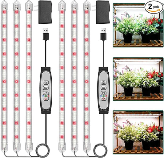 3-Bar Grow Light Strips for Indoor Plants, 16" Full Spectrum Plant Lights, 6500K Sunlike Grow Lights with 6/12/18H Timer, 5-Level Dimmable for Indoor Growing(2 Pack)
