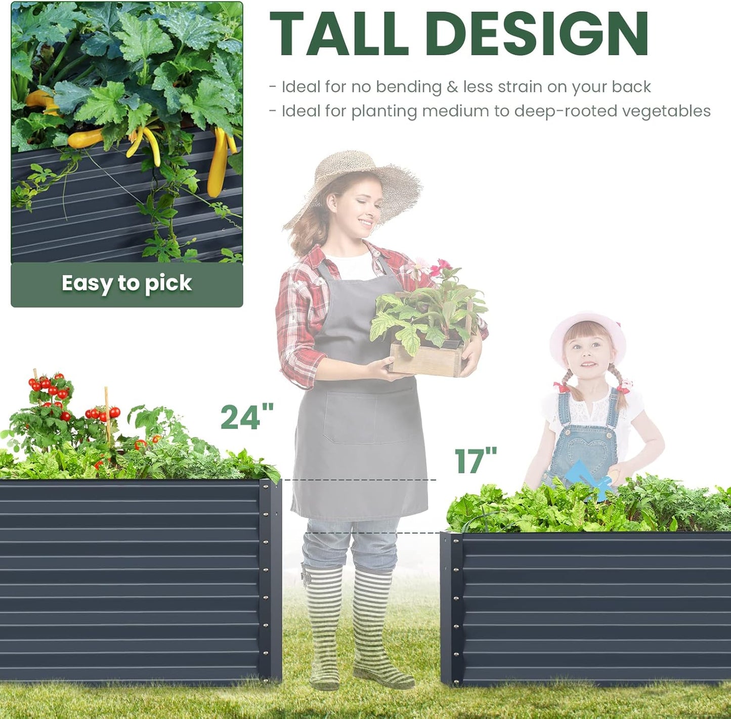 Galvanized Raised Garden Bed Box Planter for Outdoor Plants 17" Extra Tall Raised Garden Beds Outdoor Garden Boxes Outdoor Raised Metal Raised Garden Beds for Vegetables 96"X48"X17", Midnight Grey