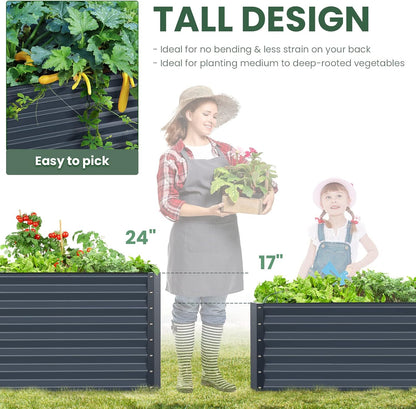 Galvanized Raised Garden Bed Box Planter for Outdoor Plants 17" Extra Tall Raised Garden Beds Outdoor Garden Boxes Outdoor Raised Metal Raised Garden Beds for Vegetables 96"X48"X17", Midnight Grey