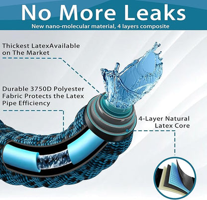 200 ft Expandable Garden Hose - Water Hose w/10 Function Spray Nozzle, Lightweight, No-Kink Flexible Hose with 3/4" Brass Fittings and 4-Layer Latex Core, 200ft Retractable Stretch Hose (Blue Black)