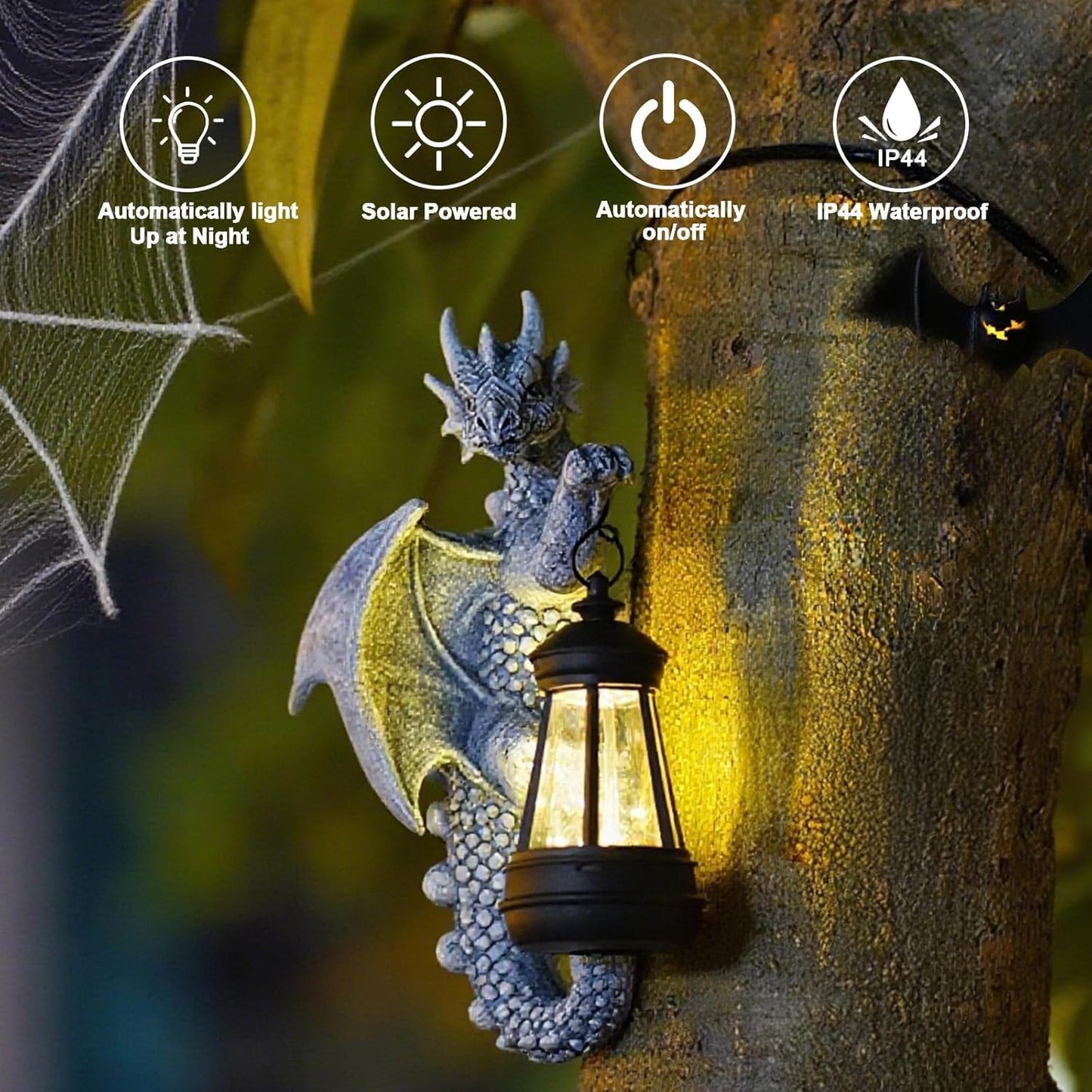 Goodeco Dragon Tree Hugger Solar Lantern Garden Statue - 9.3 Inch Resin Dragon Decor for Outdoor, Perfect Garden Gift & Yard Decor