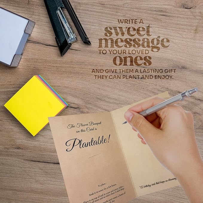 Seed Paper Thank You Cards – 4 Plantable Bouquet Inserts with Wildflower Seeds, 4 Greeting Cards & Envelopes, Unique Gift for Mothers, Garden Lovers, Birthdays, Weddings & Special Occasions