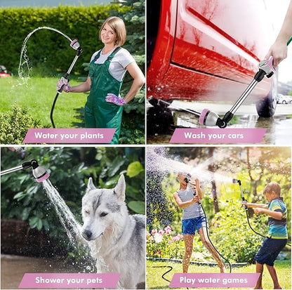 RESTMO Metal Watering Wand, Heavy Duty Garden Hose Wand with 180° Swivel Ratcheting Head, 16'' Hose Nozzle Sprayer with 7 Spray Patterns and Flow Control, for Water Hanging Baskets and Shrubs, Pink