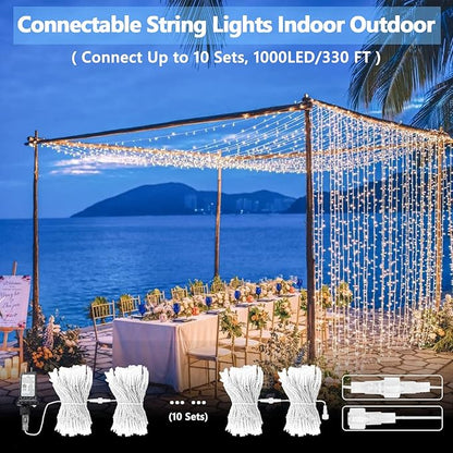 Connectable 100 LED String Lights Indoor Outdoor, 33FT Cool White Christmas Lights Waterproof, 13 Modes with Timer, Twinkle Fairy Lights Plug in Clear Wire for Christmas Tree, Bedroom, Classroom Decor