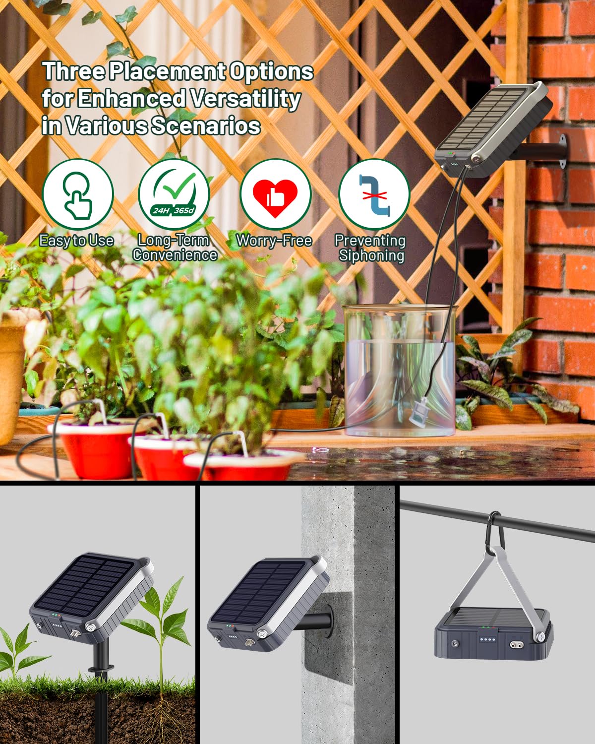 Solar Automatic Drip Irrigation System, Harness Sunshine or External Power for Indoor and Outdoor Use, Rain or Shine! Anti-Siphoning, Supports Up to 15 Potted Plants, User-Friendly Design. (Gray-1pcs)