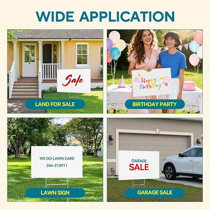 25 PACK Lawn Signs Corrugated Plastic 17x12 Inches Blank Yard Signs with Stakes for Yard Sale Sign Outdoor, Garage Sale, Open House, Estate Sale, Guidepost, Birthday Party