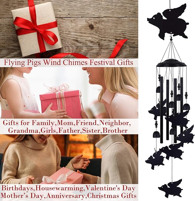 Flying Pigs Wind Chimes Outdoor, Memorial Wind Chimes, Mobile Music Wind Catcher, Fly Pig Wind Chime for Home, Tree, Yard, Patio, Garden Decoration, Festival Gifts for Mom, Xmas Gifts for Pig Lovers