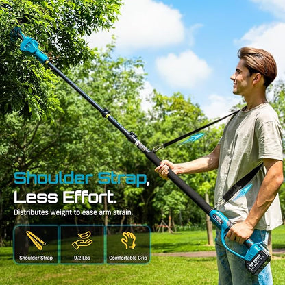 Seesii 2-in-1 Electric Pruning Shears with Pole, 15Ft Reach, 1.2" Cutting Diameter, 21V 4000mAh Battery, Cordless Pruner with Brushless Motor for Orchard, Flower, Branch, Tree Trimming