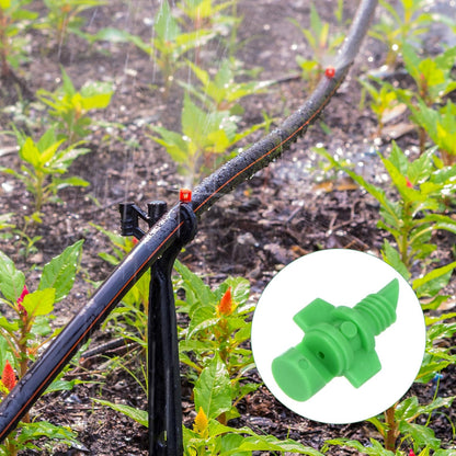 150-Pack Misting Nozzles, 180 Degree Irrigation Emitter Sprinklers for Garden/Plant/Lawn Water Irrigation System Barbed Refraction Atomizing Dripper [Green]