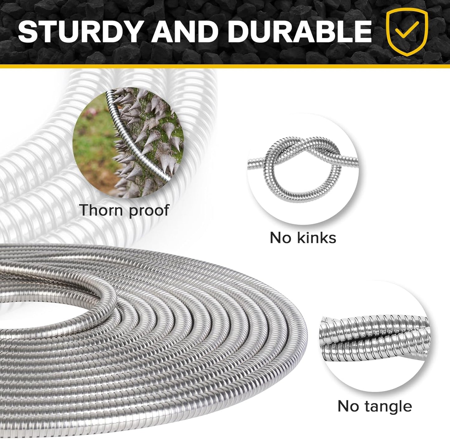 Metal Garden Hose Water Hose 100ft Heavy Duty Stainless Steel Water Pipe with Sprayer & Nozzle Flexible Lightweight Hose No Kink Pet Proof Hose for Yard, Outdoors, Rv