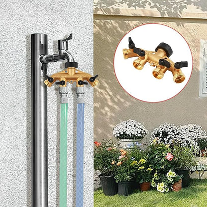4 Way Hose Splitter Garden Hose Connector, 3/4" Hose Connector with 4 Valves, Hose Bib Splitter Outdoor Faucet Splitter for Efficient Water Distribution and Control