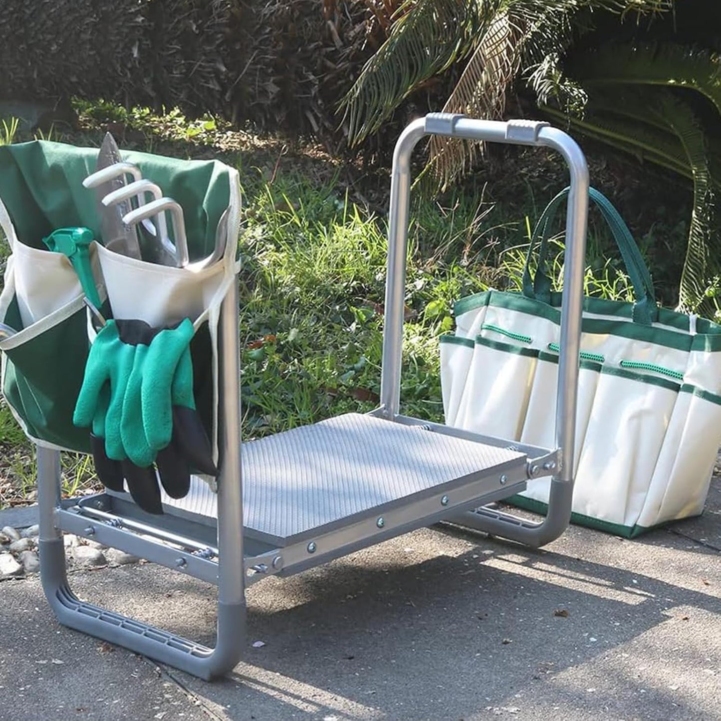 PLKO Multifunctional Garden Kneeler and seat Heavy Duty,Foldable Garden Bench for Kneeling and Sitting with Soft EVA Kneeling Pad and Large Tool Bag for Gardening Lovers