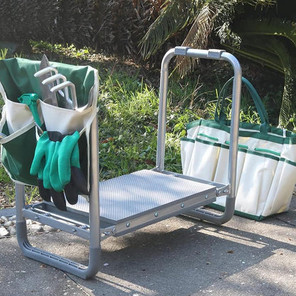 PLKO Multifunctional Garden Kneeler and seat Heavy Duty,Foldable Garden Bench for Kneeling and Sitting with Soft EVA Kneeling Pad and Large Tool Bag for Gardening Lovers