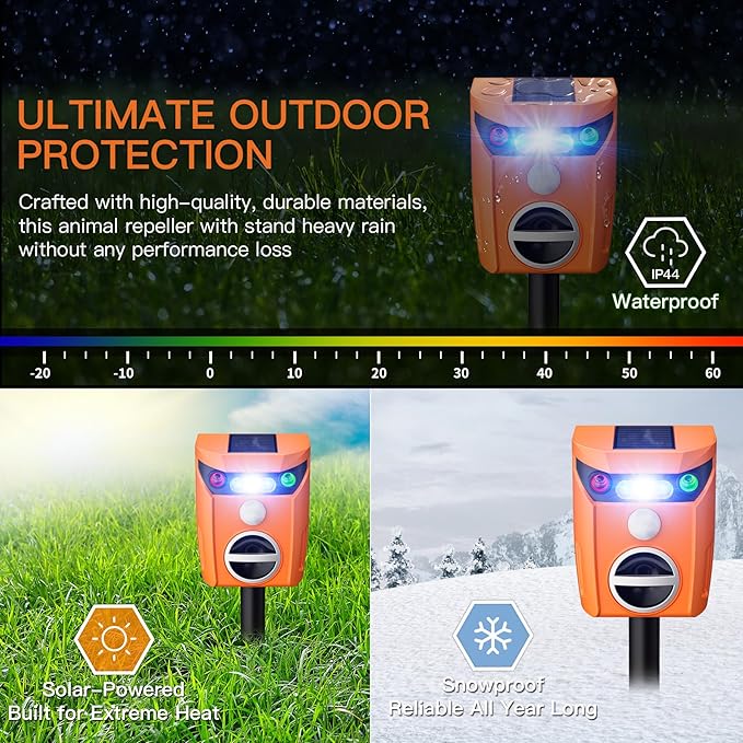 X-PEST 2 Packs Solar Animal Repeller Outdoor Ultrasonic Dog Squirrel Repeller Deterrent with LED Flashing Light Waterproof Deer Repellent Devices for Yard Lawn Farm Garden