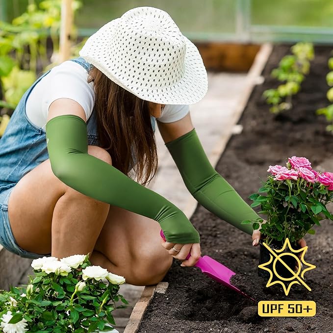 COOLJOB Gardening Sleeves UV Cooling Sun Protection Arm Cover for Women Men with Thumb Hole for Gardener, Farmer, Outdoor