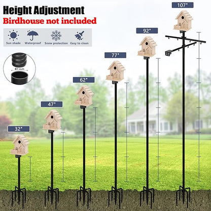 Gtongoko Squirrel Proof Smart Bird Feeder Pole for Outdoors 107 Inch 1 Inch Diameter Bluebird House Pole with 2 Platform and 8 Hooks for Bird Feeder with Camera Adjustable Heavy Duty Mounting Pole