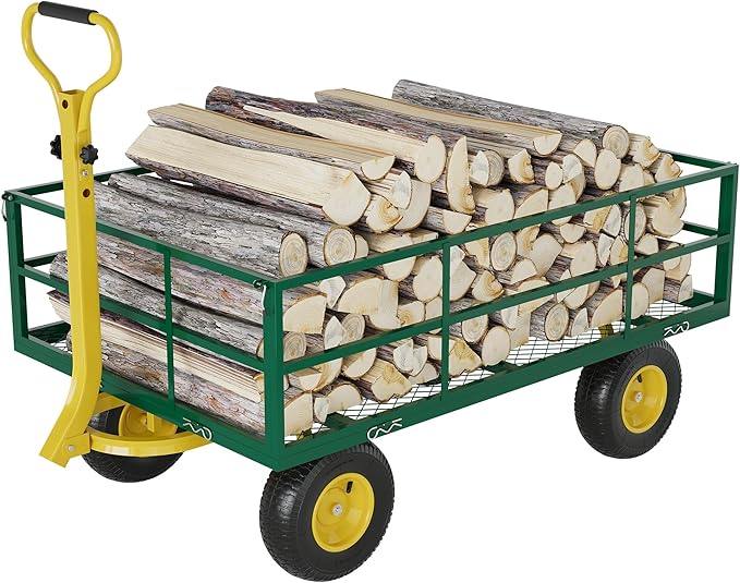 3-in-1 Heavy-Duty Steel Garden Cart, 1200 Lbs Garden Wagon, with 13 Inch All-Terrain Tires and Removable Mesh Side Panels, 180° Rotating Handle, Metal Multi-Function Carts, Outdoor Gardens Wagon Cart