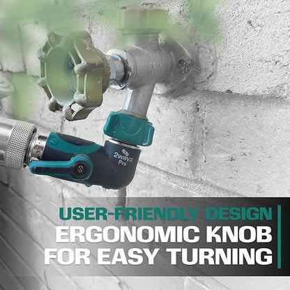 2WAYZ 90 Degree Hose Elbow Angle Connector with Shut Off Valve - 2025 Heavy Duty Model, Water Tube Fittings, 90 Degree Elbow with Two Shut Offs, Compatible with Garden Hose and Spigot - Green