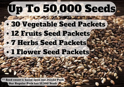 B&KM Farms 30,000+ Survival Seed Kit 5+ Year Supply. 50 Fruit & Vegetable Non-GMO Heirloom Seeds for Planting a Home Garden. Secure Emergency Weather-Proof Package(1, Large)