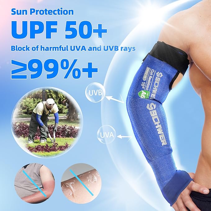 Schwer 100 Pairs AIR-SKIN Arm Sleeves S902 for Thin Skin, ANSI A6 Cut Resistant Arm Protectors for High Risk Work, UPF50+ UV Protection Cooling Farmer Sleeves for Gardening, Lightweight, Breathable
