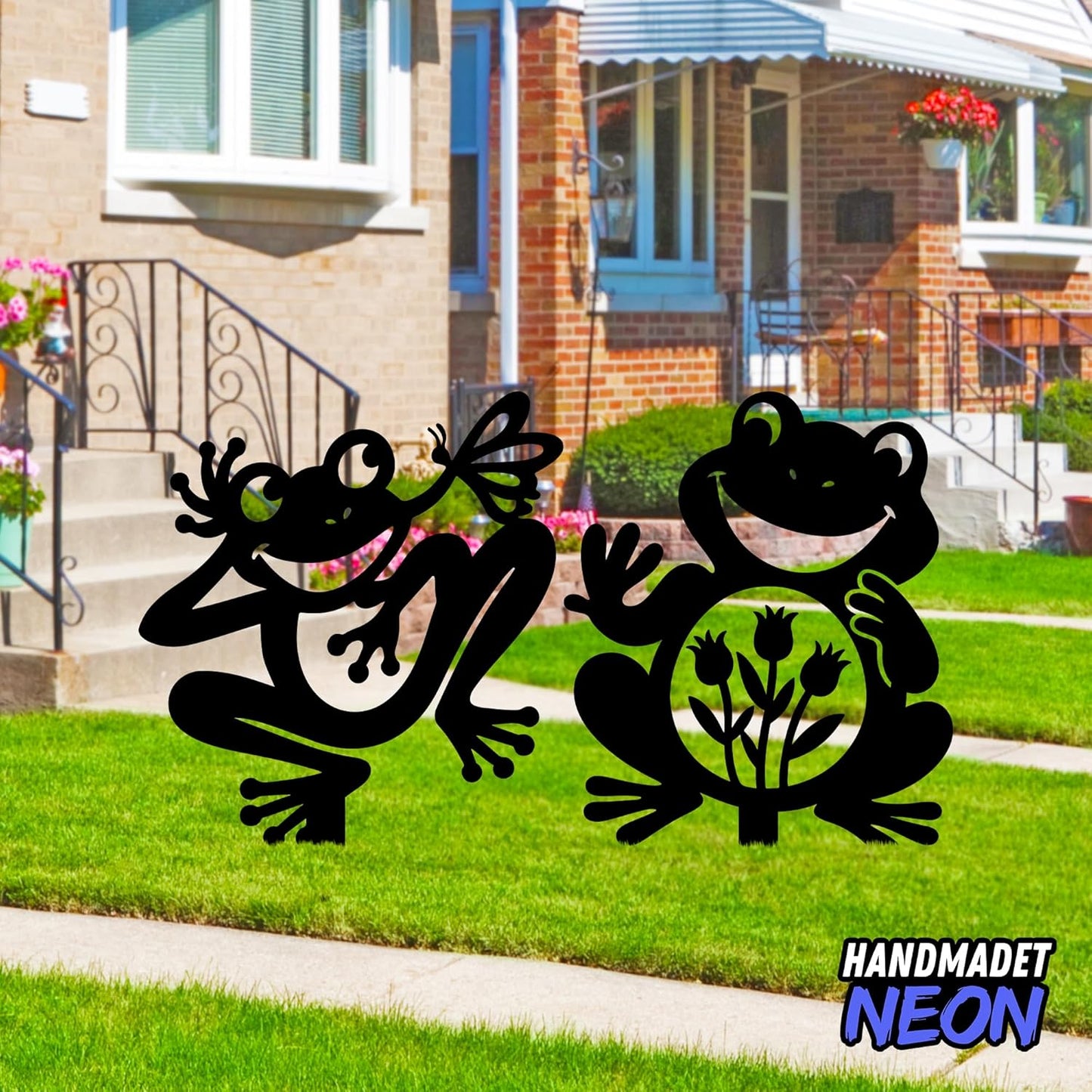 Personalized Frogs Garden Stakes Combo 2 Set, Custom Metal Gardening Markers, Decorative Outdoor Yard Sign, Art Decor Gifts for Animal Lovers, Grandmother, Grandfather, Mom, Dad