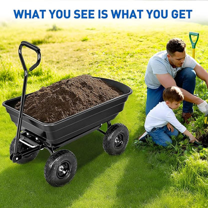 Yesker Garden Carts - 600lbs Dump Wagon with All Terrain Inflatable Wheels for Yard Lawn Farms Gardening - Heavy Duty Utility Outdoor Hauling Wheelbarrow