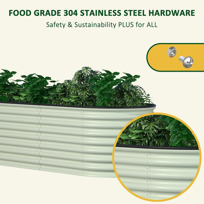 MUPATER Galvanized Raised Garden Bed 8x2x2ft, 9-in-1 Metal Raised Planter Box with 2 Aluminum Support Rods, Oval Outdoor Raised Garden Bed for Vegetable, Flower, Backyard and Patio, Cream White