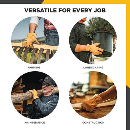 Wells Lamont Leather Work Gloves for Men – Grain Cowhide, Reinforced Palm – Ideal for Construction, Farming, Ranching – Ergonomic Fit, Keystone Thumb, Elasticized Wrist – Saddletan, XX-Large (1129XX)