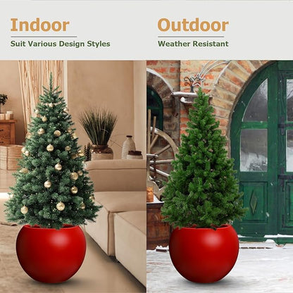 Globo Large Fiberstone Plant Pot, Large Planters for Indoor Plants, Outdoor Planters for Porch (Red, 12" D x 9.7" H)