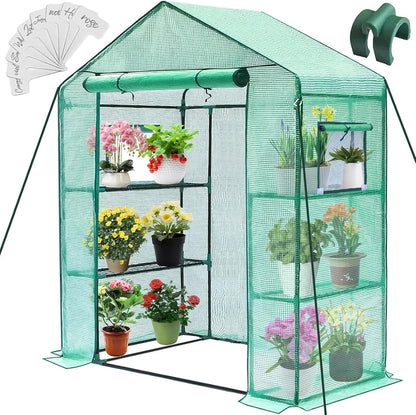 Greengro Greenhouse, 28 x 57 x 76'' Greenhouses for Outdoors, Small Plant Green House with Screen Windows, 3 Tiers 4 Shelves, Durable PE Cover, Plastic Portable Wall in Greenhouses for Outside Indoor