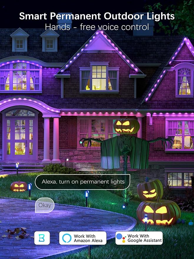 Brizled Essential Smart Permanent Lights, 150ft 90 LED RGB Permanent Outdoor Lights Work with Alexa & Google, APP Control Smart Christmas Light IP67 Waterproof Outdoor Eave Light for Xmas Halloween