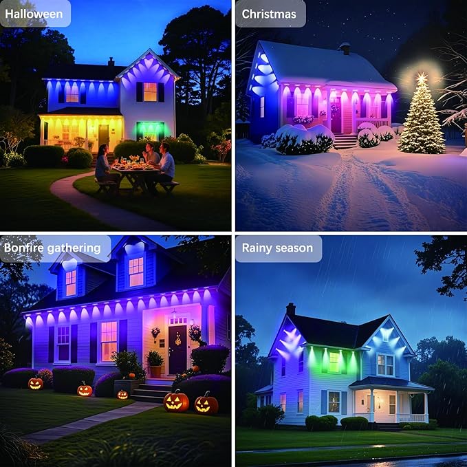 KIKO 100FT Permanent Outdoor Lights,RGB Waterproof Smart LED Eaves Lights with App Remote Control,for Christmas and All Holiday Decor,Daily and Accent Lighting,House Roof and Garden Lighting
