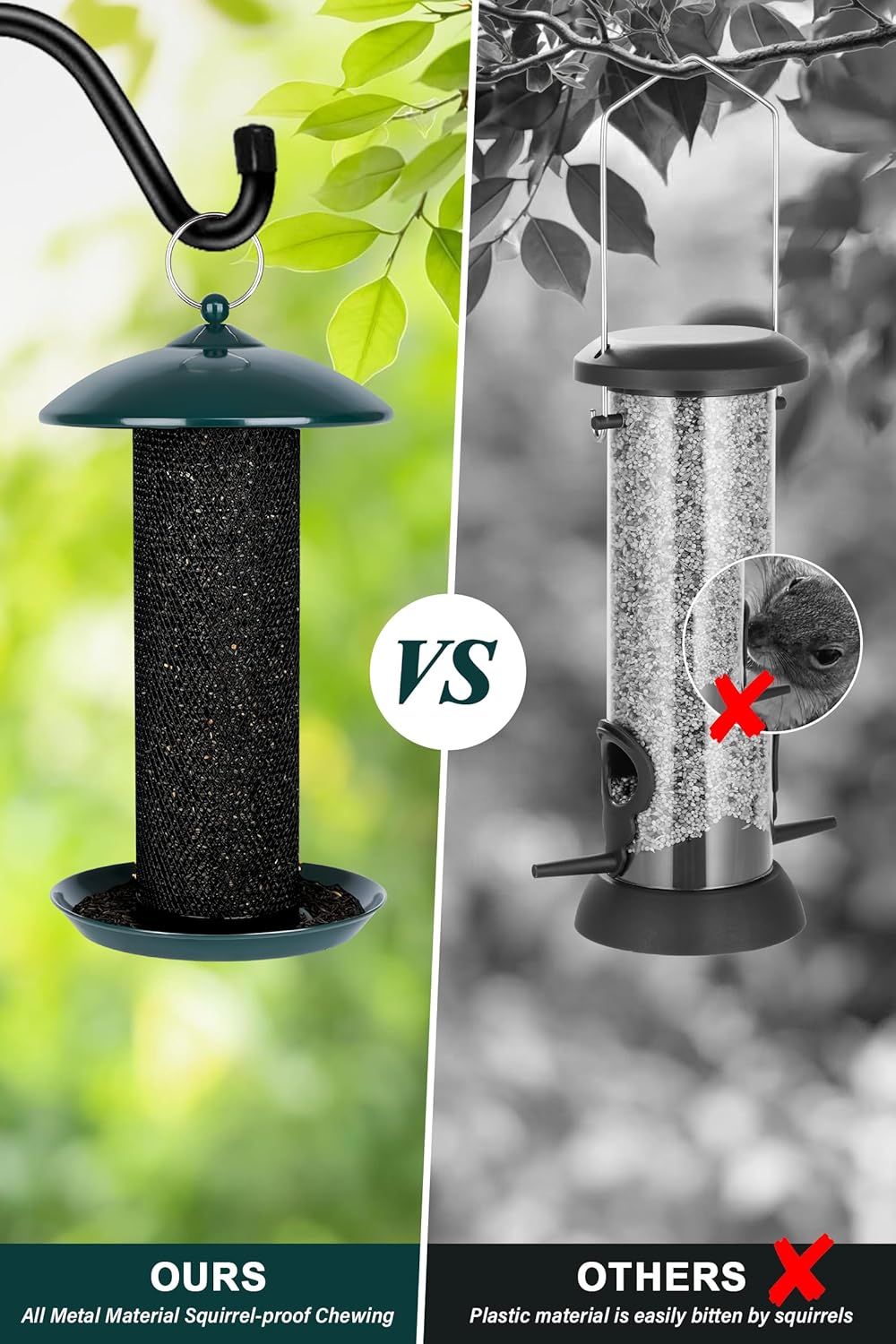 Gtongoko Finch Bird Feeders for Outdoors 2.5 LB Capacity Squirrel Proof Metal Tube Bird Feeders Thistle & Nyjer Seed Hanging Feeder, Green