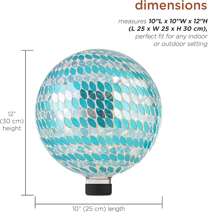 Alpine Corporation 10" Diameter Indoor/Outdoor Glass Mosaic Gazing Globe Yard Decoration, Blue Mosaic Petals Design