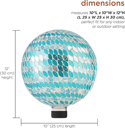 Alpine Corporation 10" Diameter Indoor/Outdoor Glass Mosaic Gazing Globe Yard Decoration, Blue Mosaic Petals Design