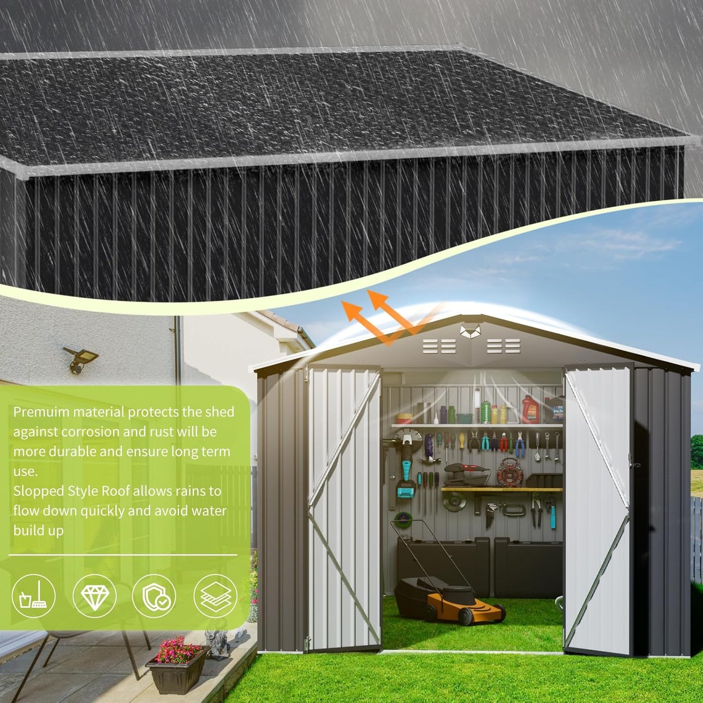 10x14 FT Outdoor Storage Shed,Metal Tool Sheds,Waterproof Outside Storage Shed,Large Storage Building with Lockable Door