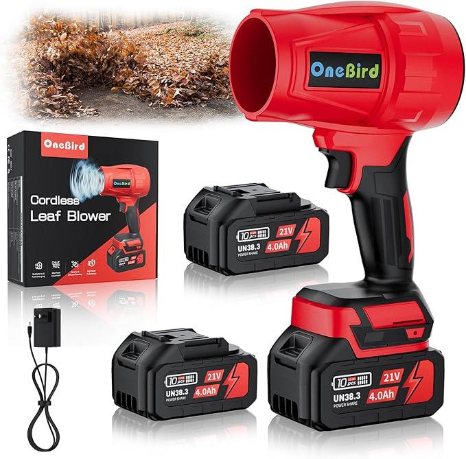 Cordless-Leaf-Blower for Lawn Care-Handheld Blower-Electric Leaf Blower with Battery and Charger with 21V, 4.0Ah X 2 Batteries, Portable dust Cleaner-Lightweight Leaf blowers for Patio Cleaning-red