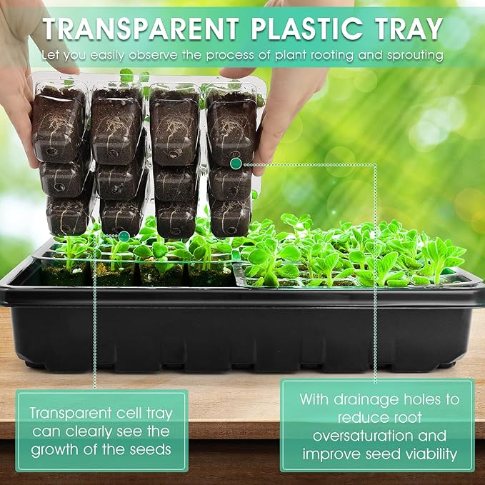 Seed Starter Tray with Grow Light, 96-Cell Seed Starter Kit, Seedling Starter Trays with Humidity Domes, Automatic Timer, Adjustable Light Indoor Gardening Plant Germination Trays