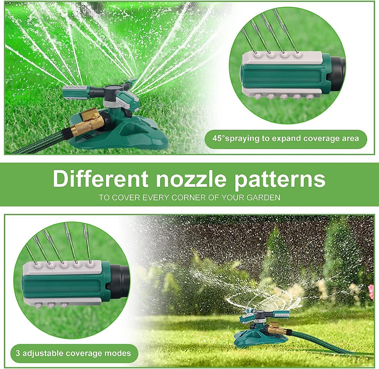 Garden Sprinkler,Upgrade Lawn Sprinklers Automatic 360 Degree Rotating Irrigation System, Garden Hose Sprinkler for Yard/Built in 36 Units Angle Spray Nozzles-1Pack(Green)