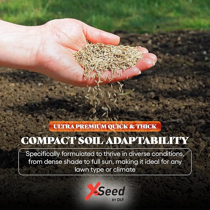 X-Seed Ultra Premium Quick And Thick Lawn Seed Mixture – Rapid Germination for Any Lawn, Dense Coverage in Sun To Shade, High-Traffic Areas, Fescue, Kentucky Blue, & Perennial Ryegrass Blend, 20lb Bag