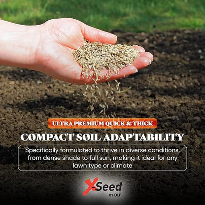 X-Seed Ultra Premium Quick And Thick Lawn Seed Mixture – Rapid Germination for Any Lawn, Dense Coverage in Sun To Shade, High-Traffic Areas, Fescue, Kentucky Blue, & Perennial Ryegrass Blend, 20lb Bag