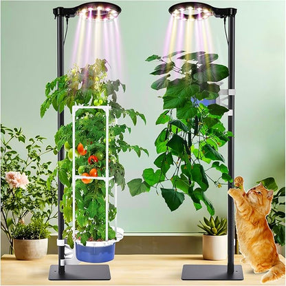 Indoor Plant Hydroponics Growing System Tower Kit with Grow light,Herb Vegetable Indoor Gardening System with Standing Floor Tall LED Grow Lights,Height Adjustable with Stand,Timer,Trellis
