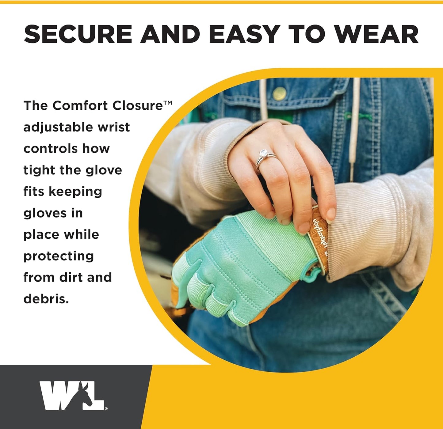 Wells Lamont Women's HydraHyde Leather Hybrid Gloves – Water-Resistant, Durable Cowhide Palm, Spandex Stretch Back – Ideal Landscaping/Farming/Gardening Gloves – Adjustable Wrist– Medium, Blue (3250M)