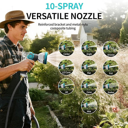 1/2" 150FT Retractable Garden Hose Reel, Wall Mounted Automatic Hose Reel with Upgraded 10 Pattern Nozzle/Any Length Lock/Slow Return System/180°Swivel Bracket, AquaBlue