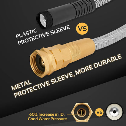Garden Hose - Flexible Short Water Hose with Metal Fitting, 3 ft Leader Hose, Heavy Duty Hoses Extension for Rv, Outdoor, Small Garden, Yard, 304 Stainless Steel