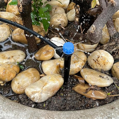 100PCS Drip Irrigation Emitters, Kalolary Adjustable 360 Degree Water Flow Drippers Emitters for 1/4" Drip Irrigation System Tubing, Garden Irrigation Drippers for House Garden Flower beds(Blue)